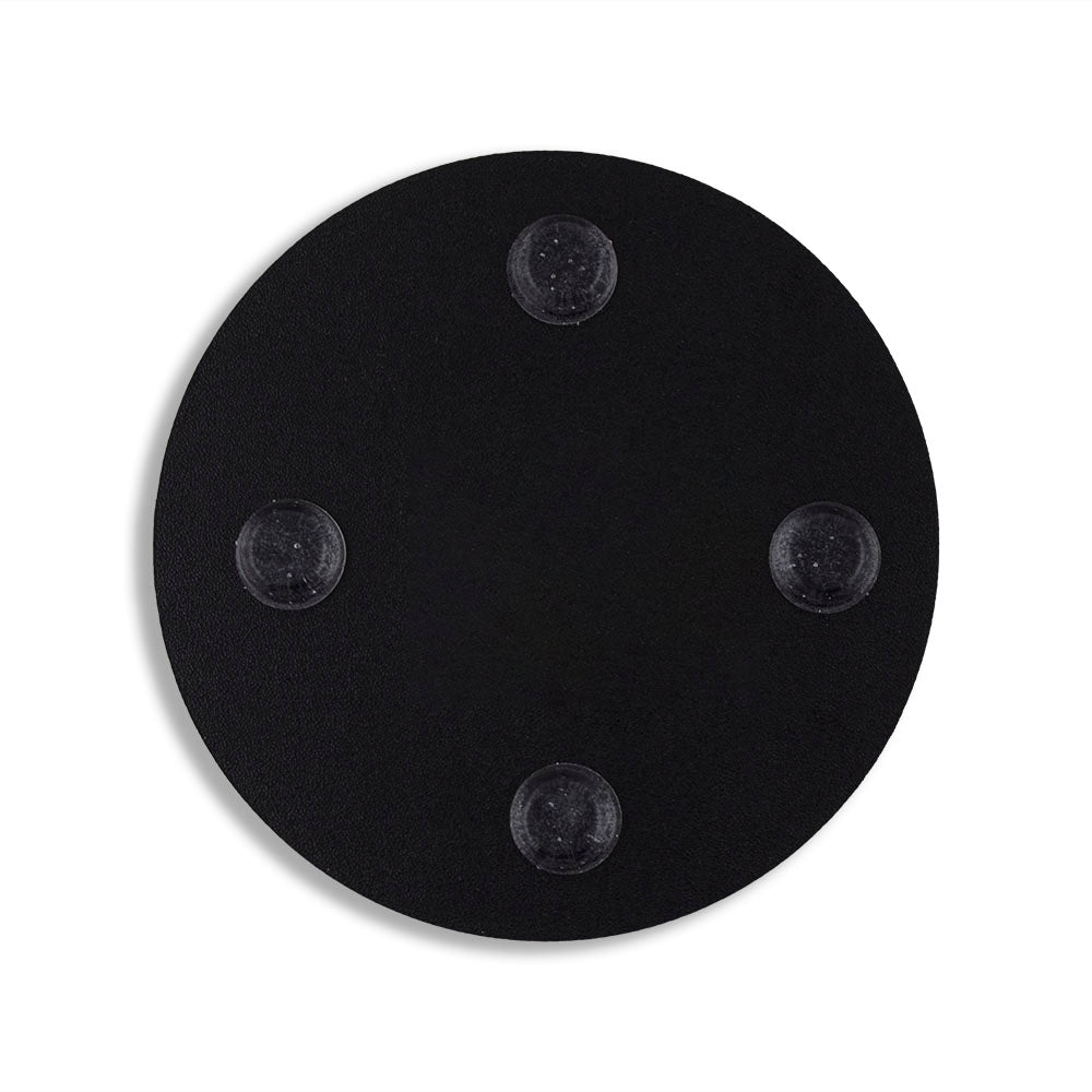 Back side of circular coaster with Golden Gate Bridge San Francisco design and text