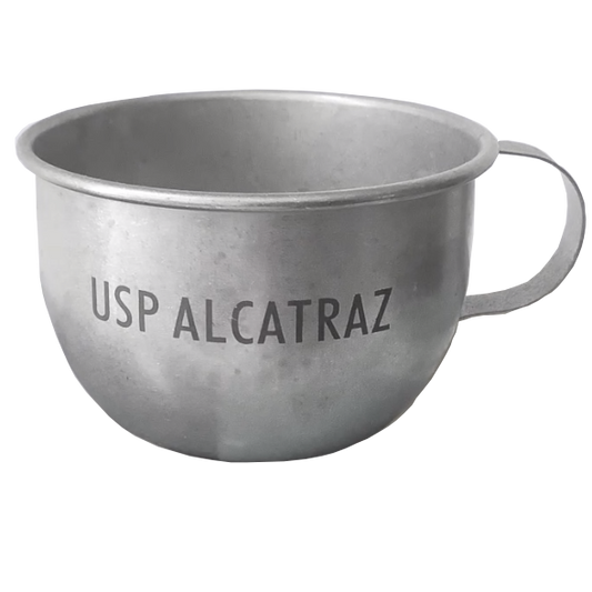 Replica US Penitentiary Alcatraz inmate dining hall cup, made from food-grade stainless steel (grade 304, 18/8).