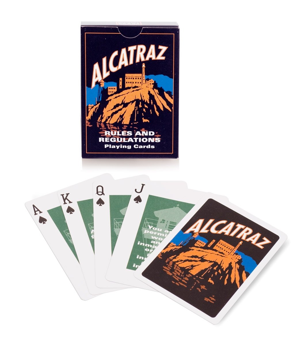 Alcatraz Rules and Regulation playing cards, featuring 52 of the Rock's notoriously restrictive rules and regulations.