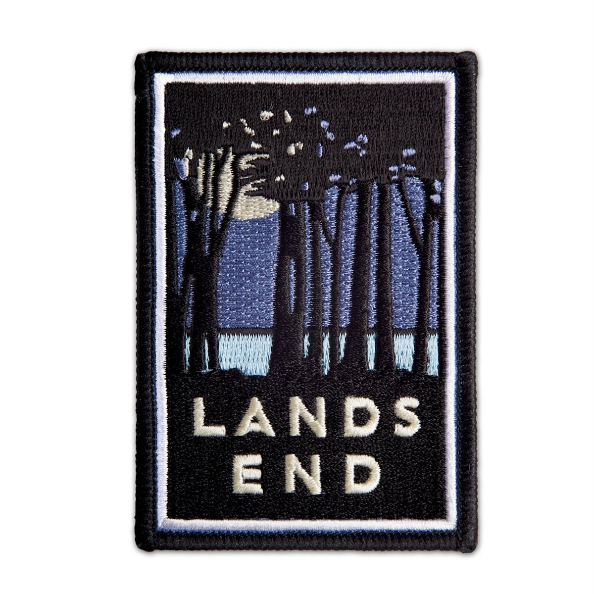 Multicolor embroidered patch featuring design of San Francisco's Lands End, based on artwork by Michael Schwab.