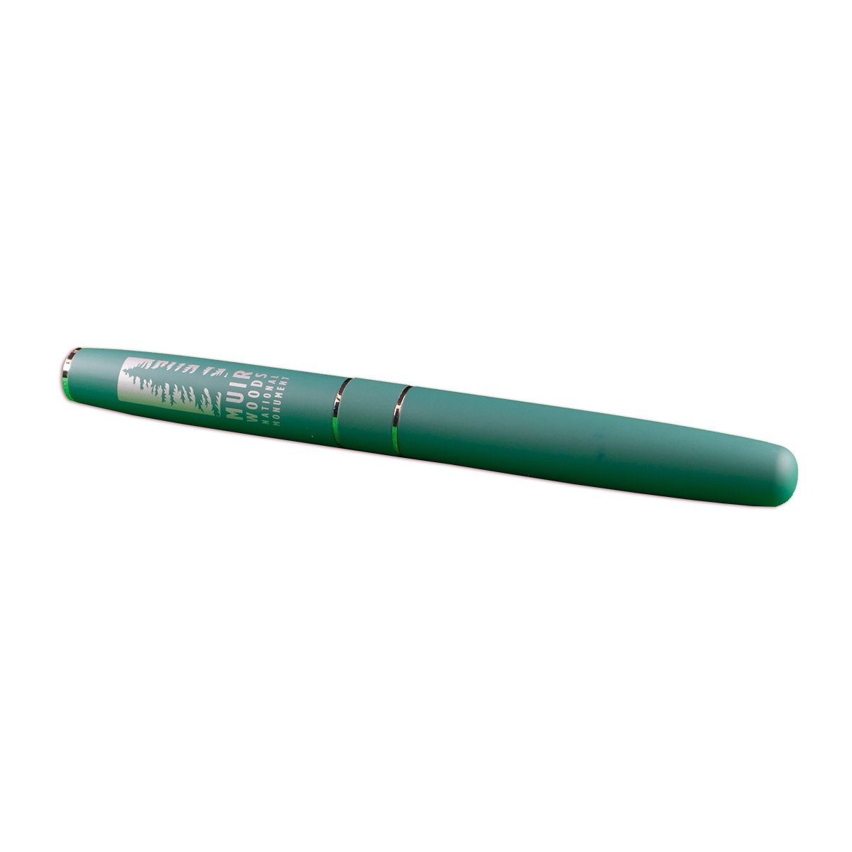 Green Muir Woods National Monument pen with tree logo and mirror-polished hardware.
