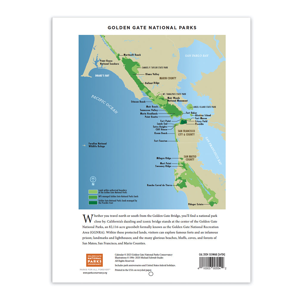 2025 Golden Gate National Parks Calendar featuring art by San Francisco Bay Area designer Michael Schwab