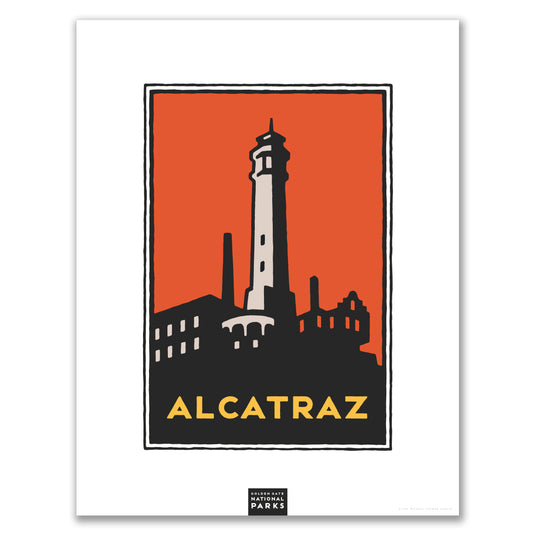 Multicolor Alcatraz giclee poster print, with art by Michael Schwab