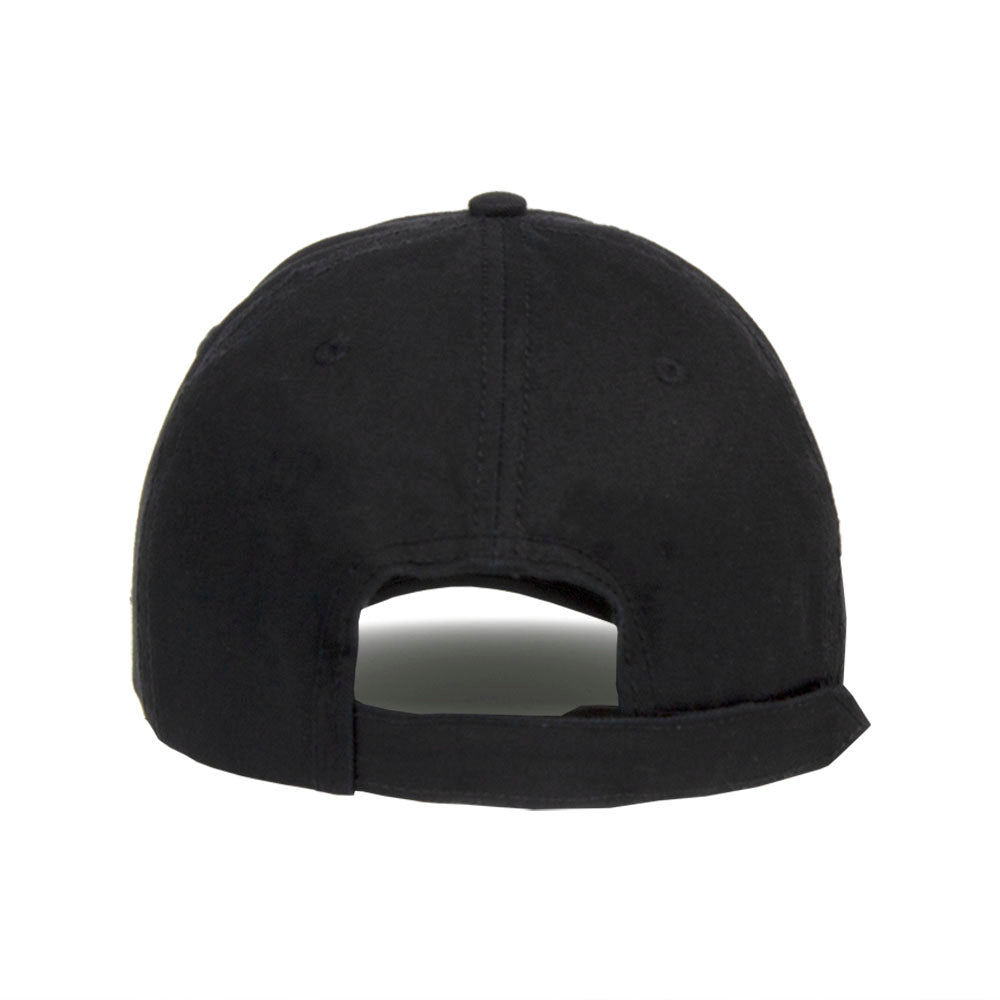 Black baseball cap with embroidered Alcatraz Island label on front panels.