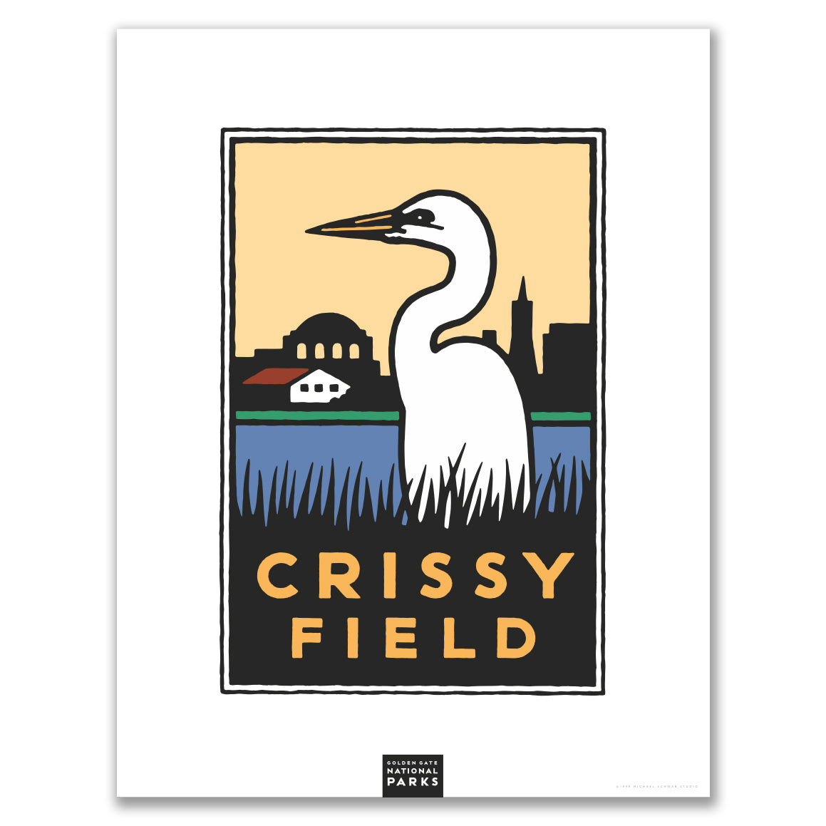 Multicolor Crissy Field giclee poster print, with art by Michael Schwab