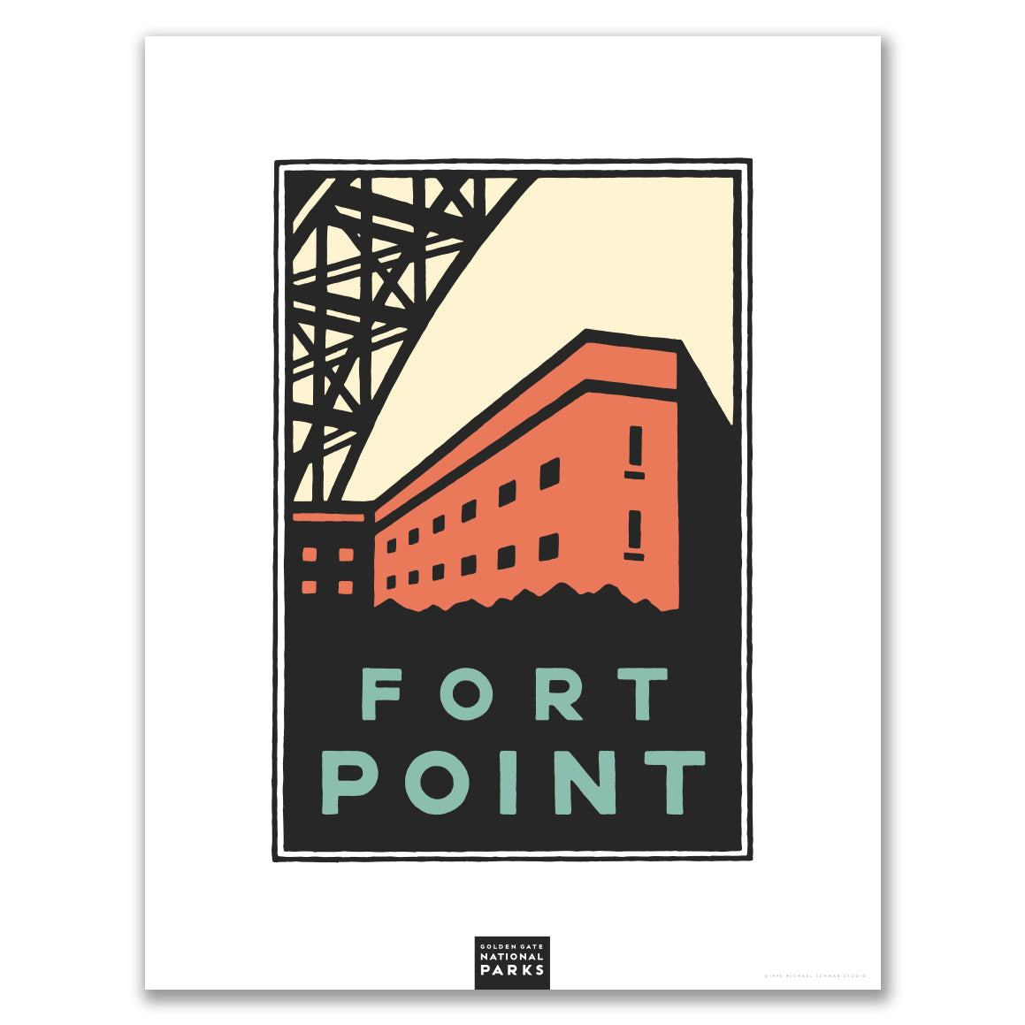 Multicolor Fort Point giclee poster print, with art by Michael Schwab