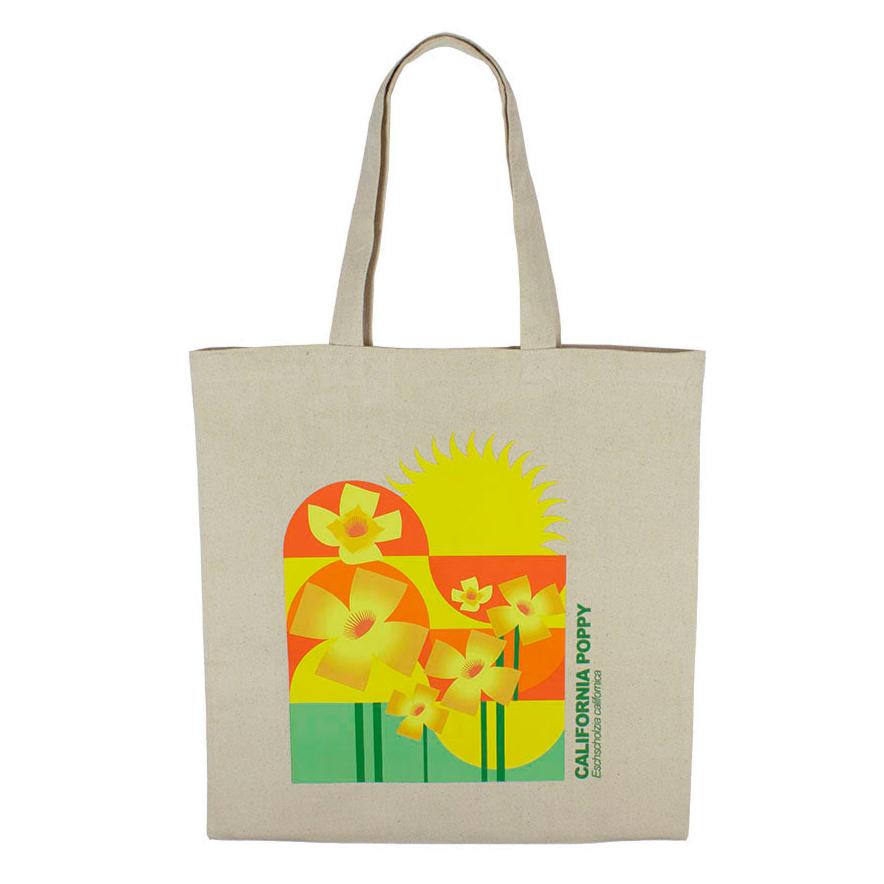 Cotton tote bag with colorful California poppy screen print artwork, from Superblooms by Tosha Stimage