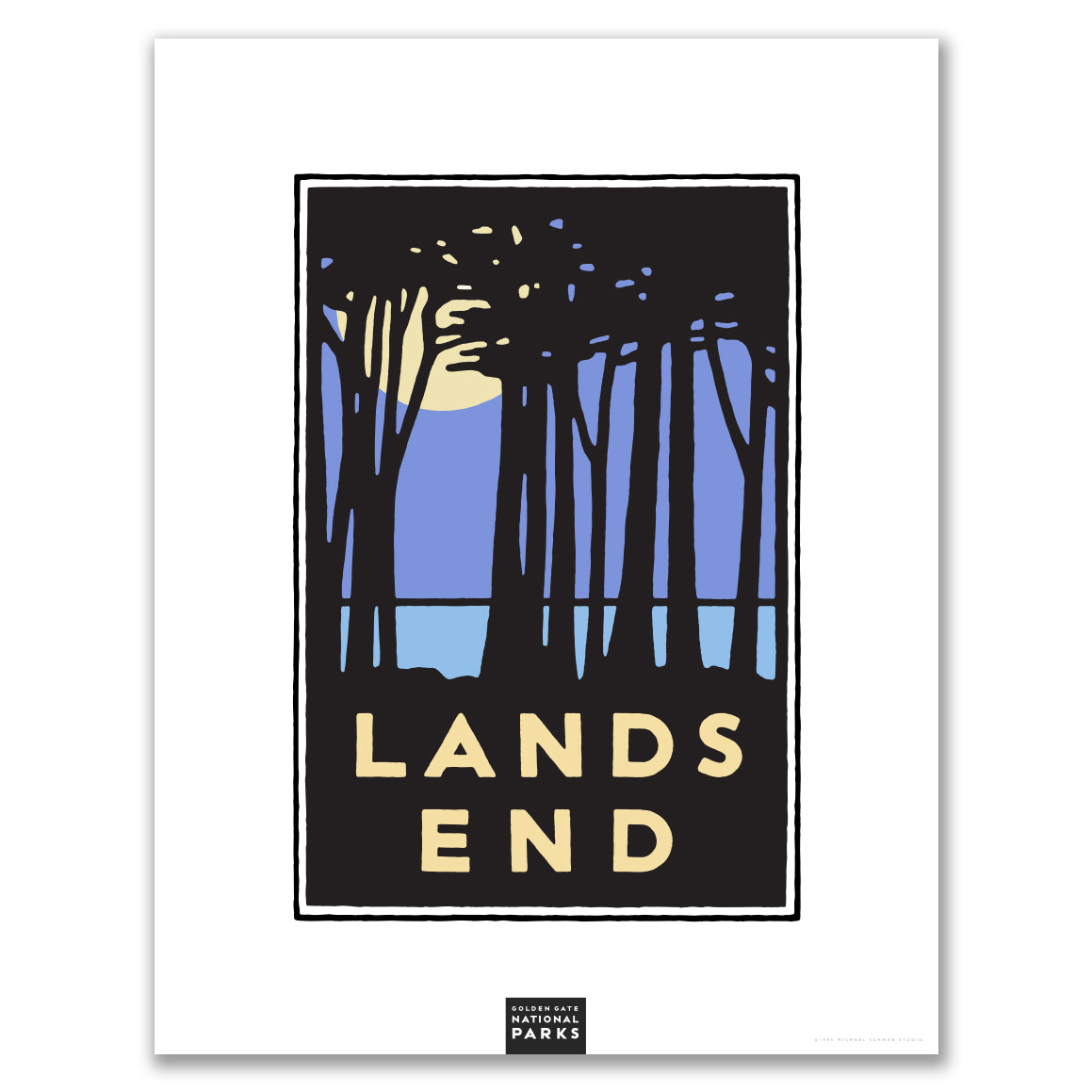 Multicolor Lands End giclee poster print, with art by Michael Schwab