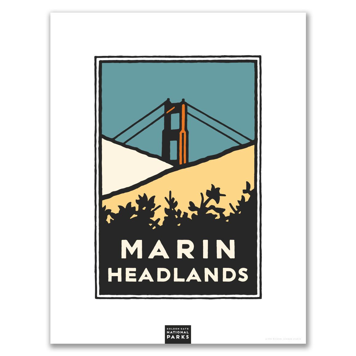 Multicolor Marin Headlands giclee poster print, with art by Michael Schwab