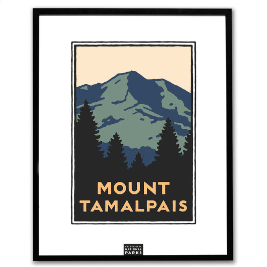 Mount Tamalpais giclee poster in black frame, art by Michael Schwab, the Golden Gate National Parks Conservancy