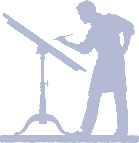 illustration of man standing over a large page to draw