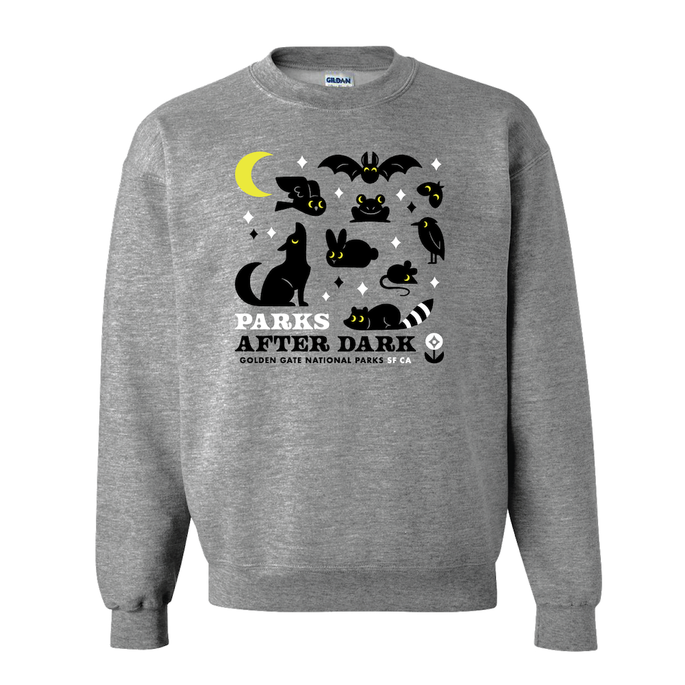 Glow in the dark Parks After Dark animal sweatshirt, produced by the Golden Gate National Parks Conservancy