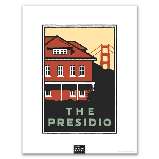 Multicolor The Presidio of San Francisco giclee poster print, with art by Michael Schwab