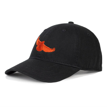 Black baseball cap with embroidered Golden Gate Raptor Observatory logo, orange hawk