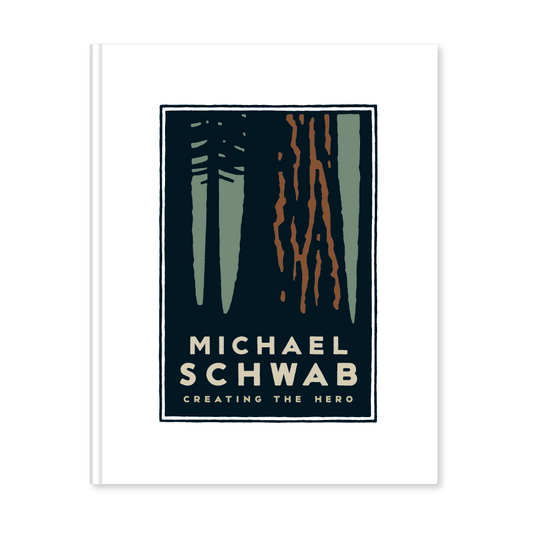 Book cover with a tree design and 'Michael Schwab Creating the Hero' text on a white background