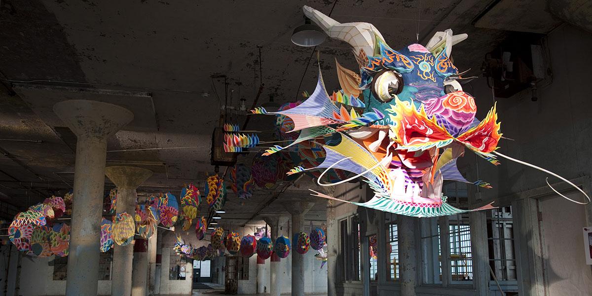 Installation of Ai WeiWei's With Wind installation on Alcatraz, photograph copyright to For-Site Foundation.