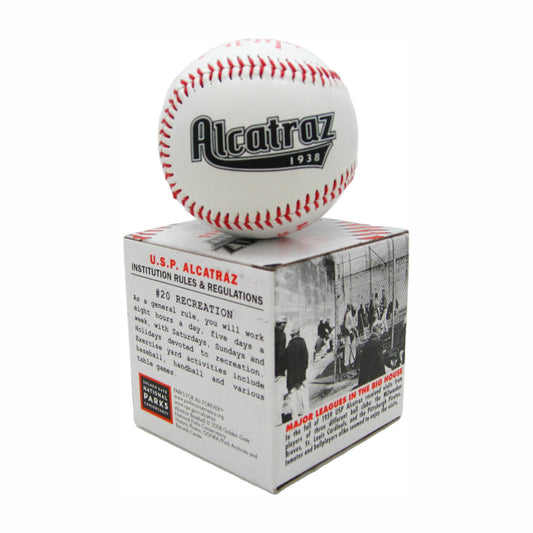 US Penitentiary Alcatraz souvenir baseball, sold with interpretive gift box.