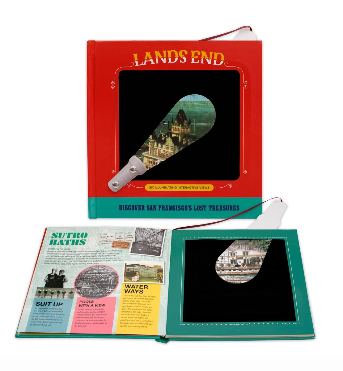 Colorful children's book, “Lands End: Discover San Francisco's Lost Treasures, Six Illuminating Interactive Views."