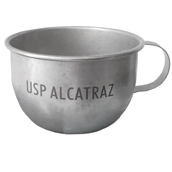 Replica US Penitentiary Alcatraz inmate dining hall cup, made from food-grade stainless steel (grade 304, 18/8).