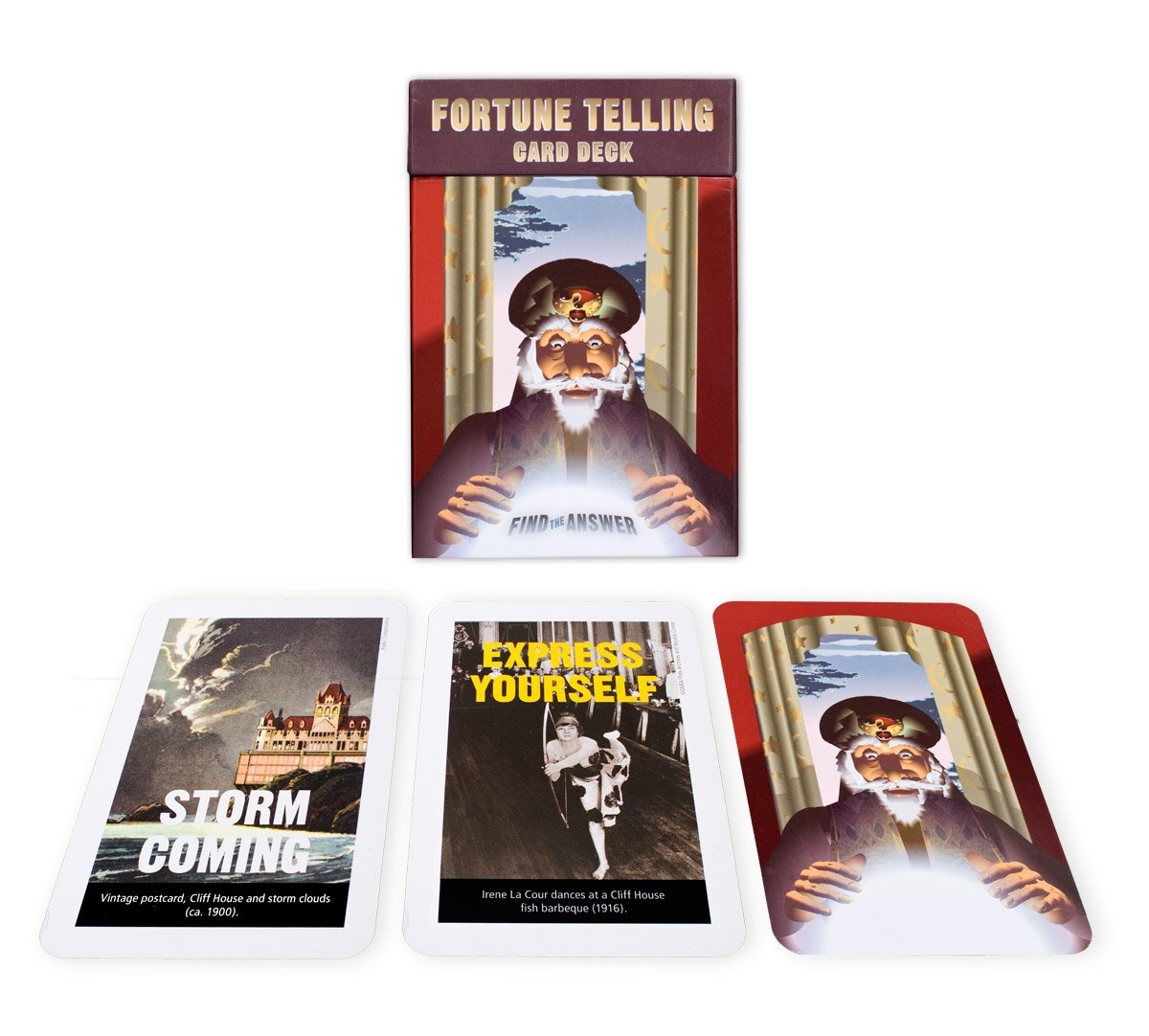 Boxed set of Lands End fortune-telling cards, inspired by old attractions at popular oceanside Sutro Baths and Merrie Way.