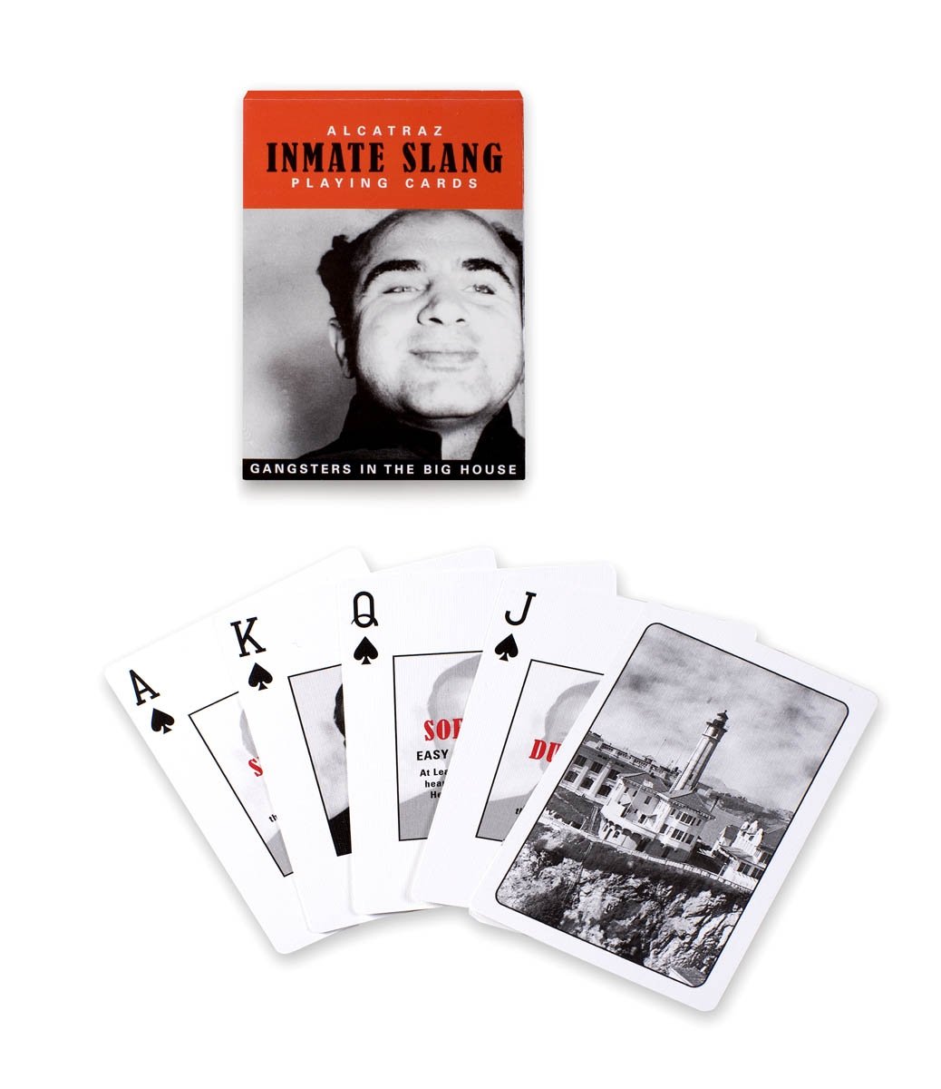 Alcatraz Inmate Slang playing cards, featuring facts and convict lingo from America's most infamous prison.