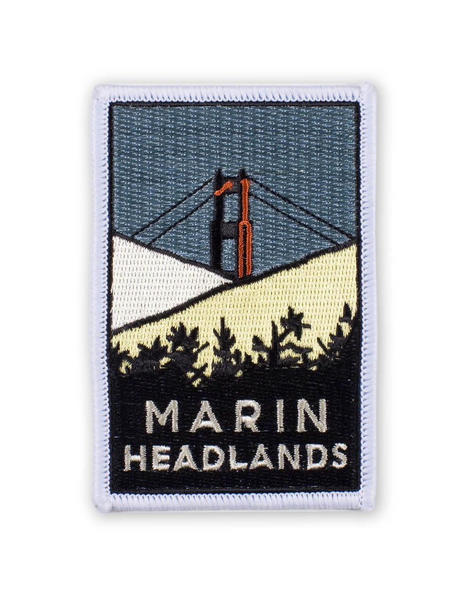 Multicolor embroidered patch featuring Marin Headlands design, based on artwork by Michael Schwab.