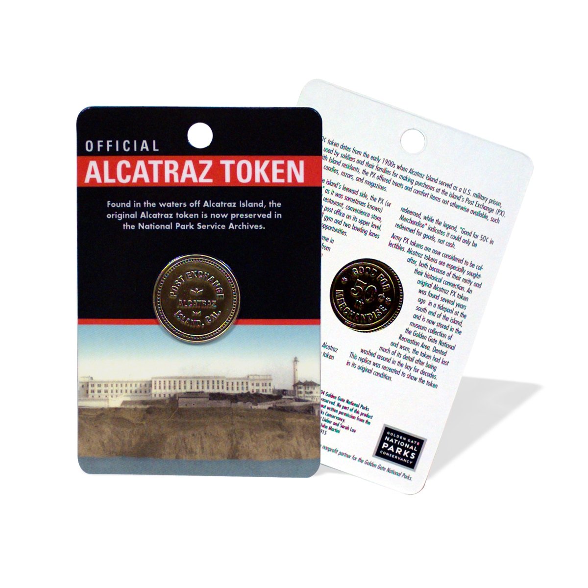 Replica Alcatraz post exchange token inspired by early 20th century artifact used during the island's army years.