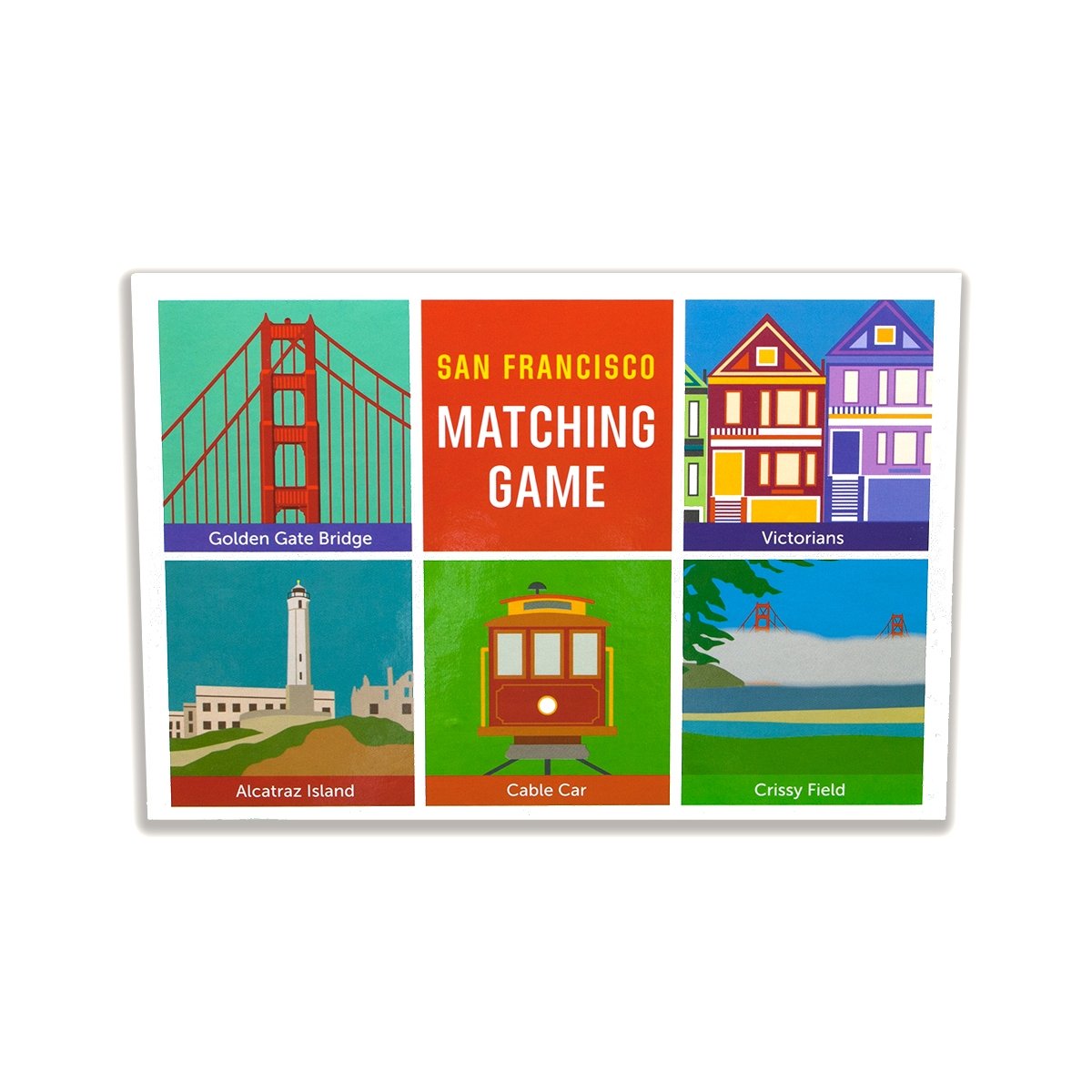 San Francisco matching game, featuring Golden Gate Bridge, cable cars, Alcatraz, and more. Set of 24 cards.
