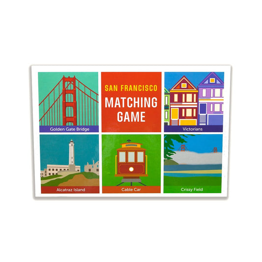 San Francisco matching game, featuring Golden Gate Bridge, cable cars, Alcatraz, and more. Set of 24 cards.
