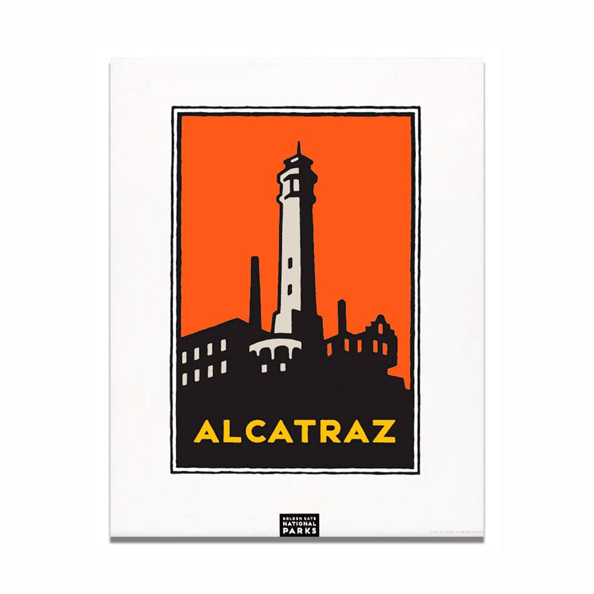22 x 28 inch Alcatraz Island silk-screened poster, art by Michael Schwab.