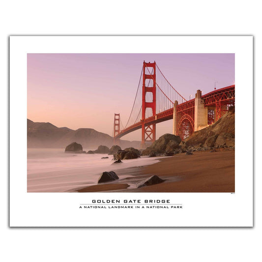 20 x 26 inch Golden Gate Bridge poster, featuring stunning sunset photograph of landmark by Della Huff.