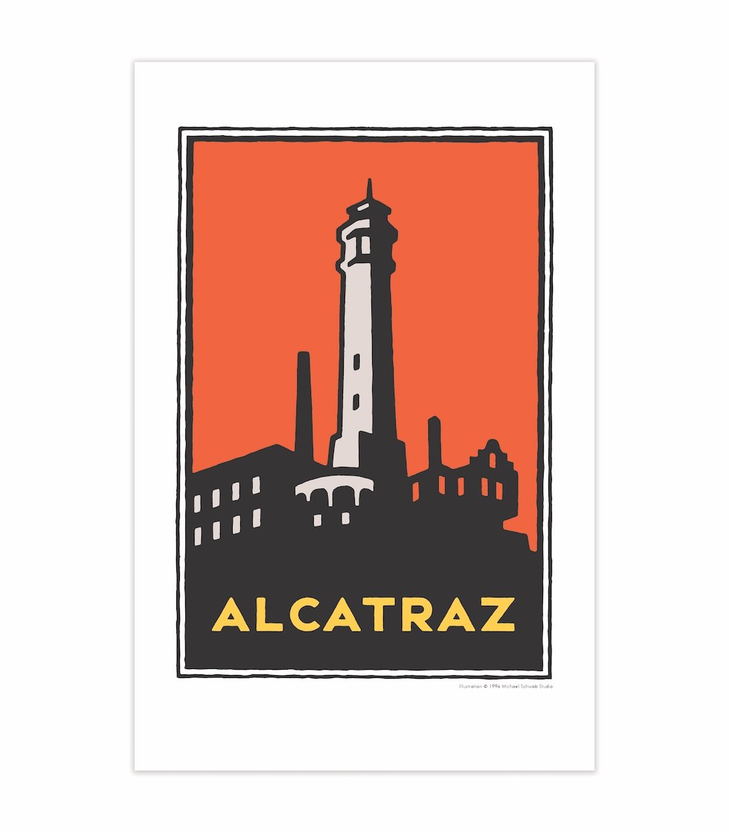 11 x 17 inch Alcatraz Island print, art by Michael Schwab.