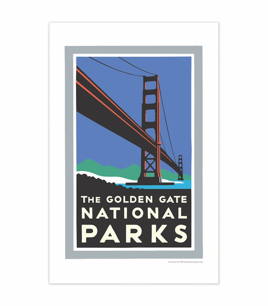11 x 17 inch Golden Gate National Parks Bridge print, art by Michael Schwab.