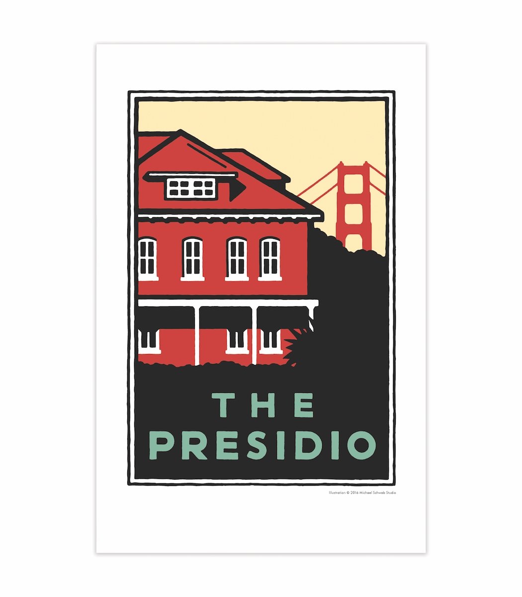11 x 17 inch The Presidio of San Francisco print, art by Michael Schwab.