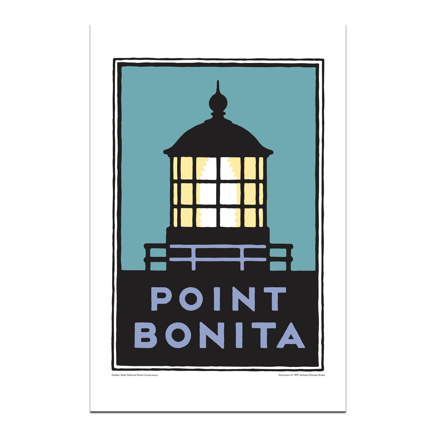 Unframed 11 x 17 inch Point Bonita lighthouse art print, illustration by Michael Schwab.