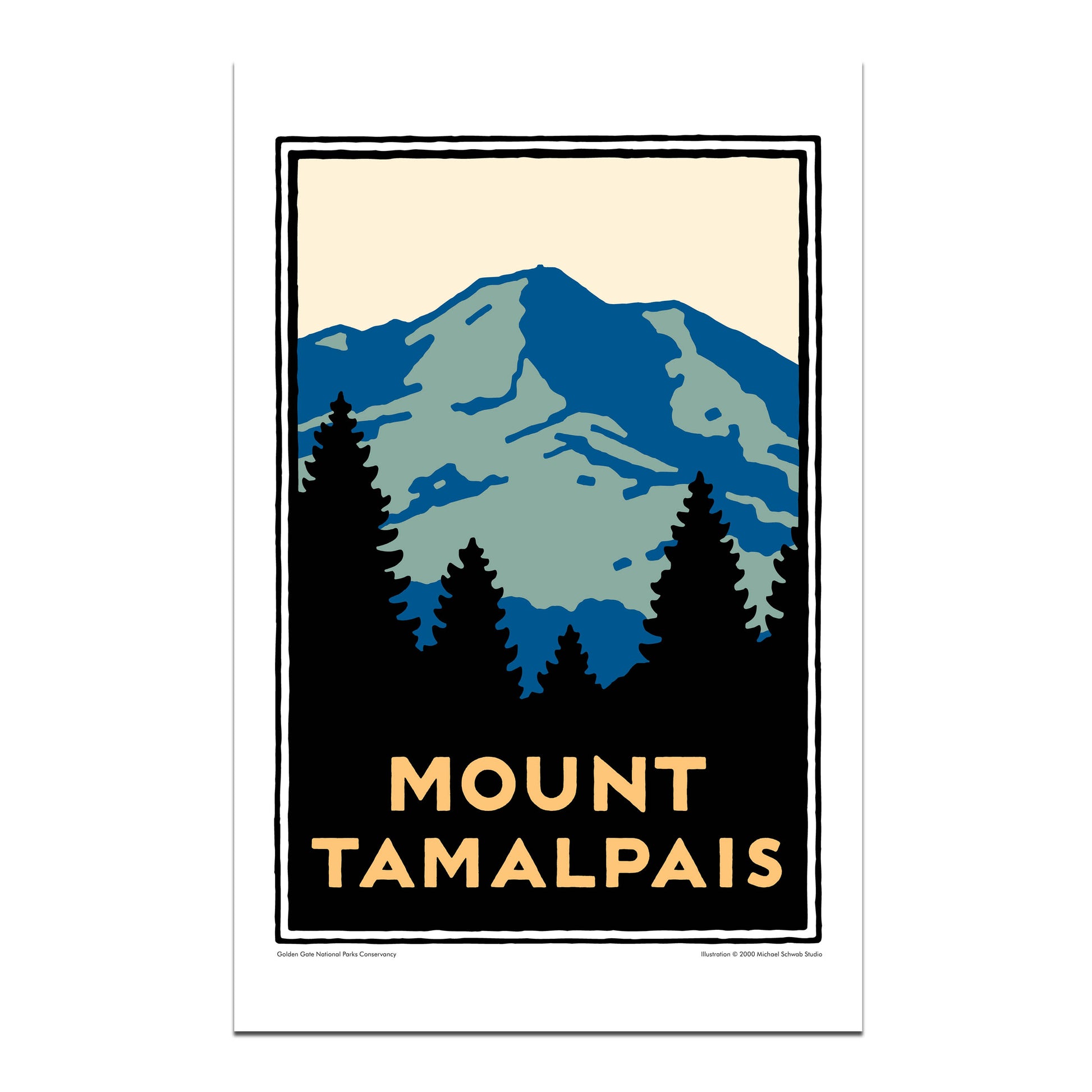 Unframed 11 x 17 inch Mount Tamalpais art print, illustration by Michael Schwab.