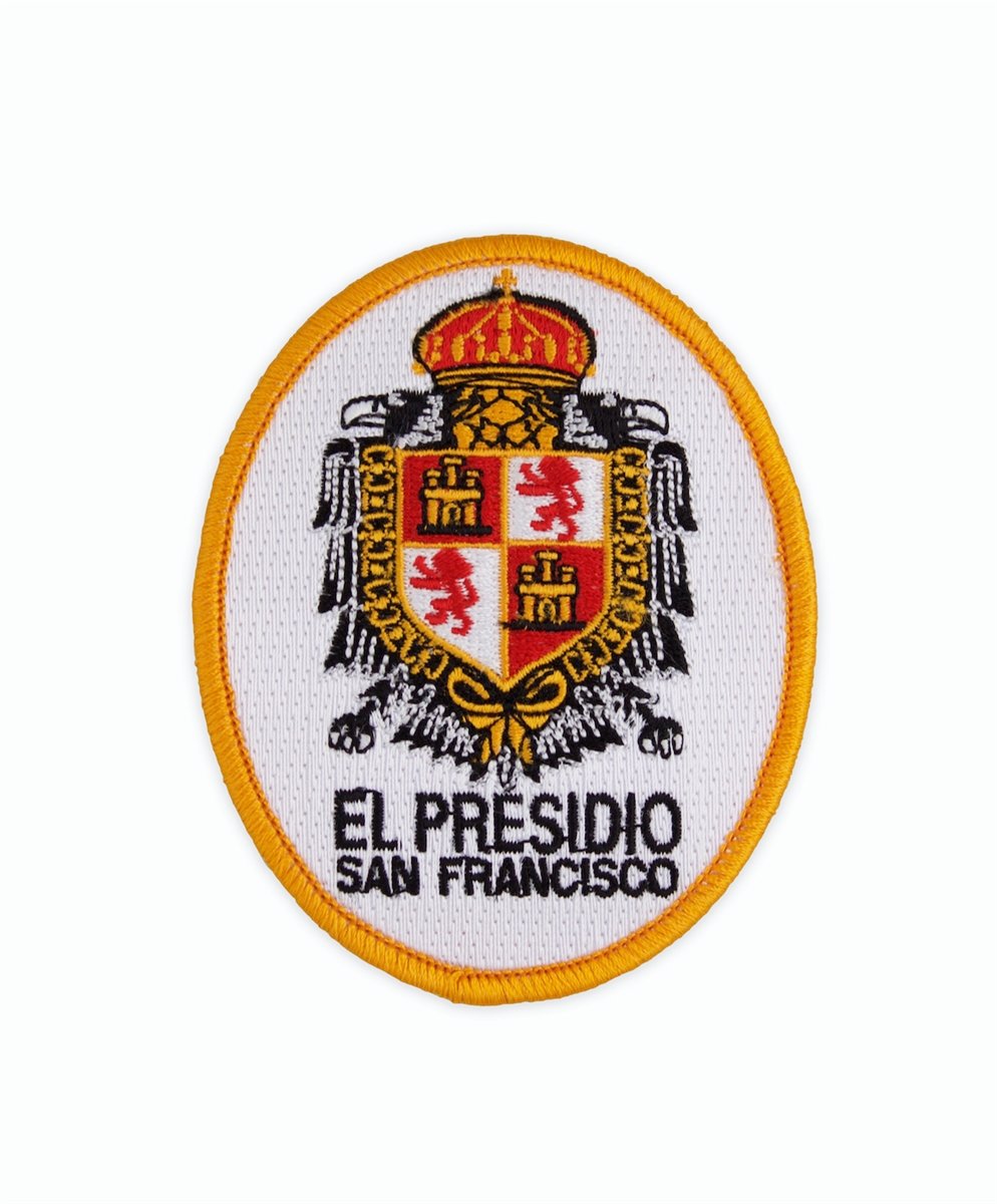 Multicolor embroidered patch featuring Presidio of San Francisco military crest design.