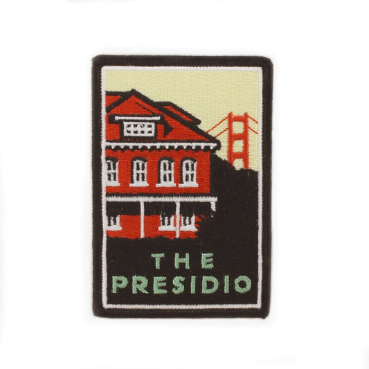 Multicolor embroidered patch featuring design of The Presidio of San Francisco, based on artwork by Michael Schwab.