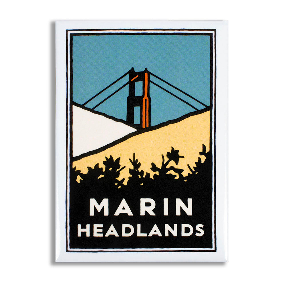 Multicolor rectangular Marin Headlands magnet with art by Michael Schwab
