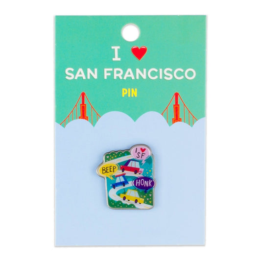 I Heart San Francisco Lombard Street pin, featuring colorful vintage-inspired illustration of crookedest street.