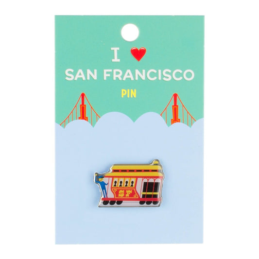 I Heart San Francisco Cable Car pin, featuring colorful vintage-inspired illustration of San Francisco's beloved icon.